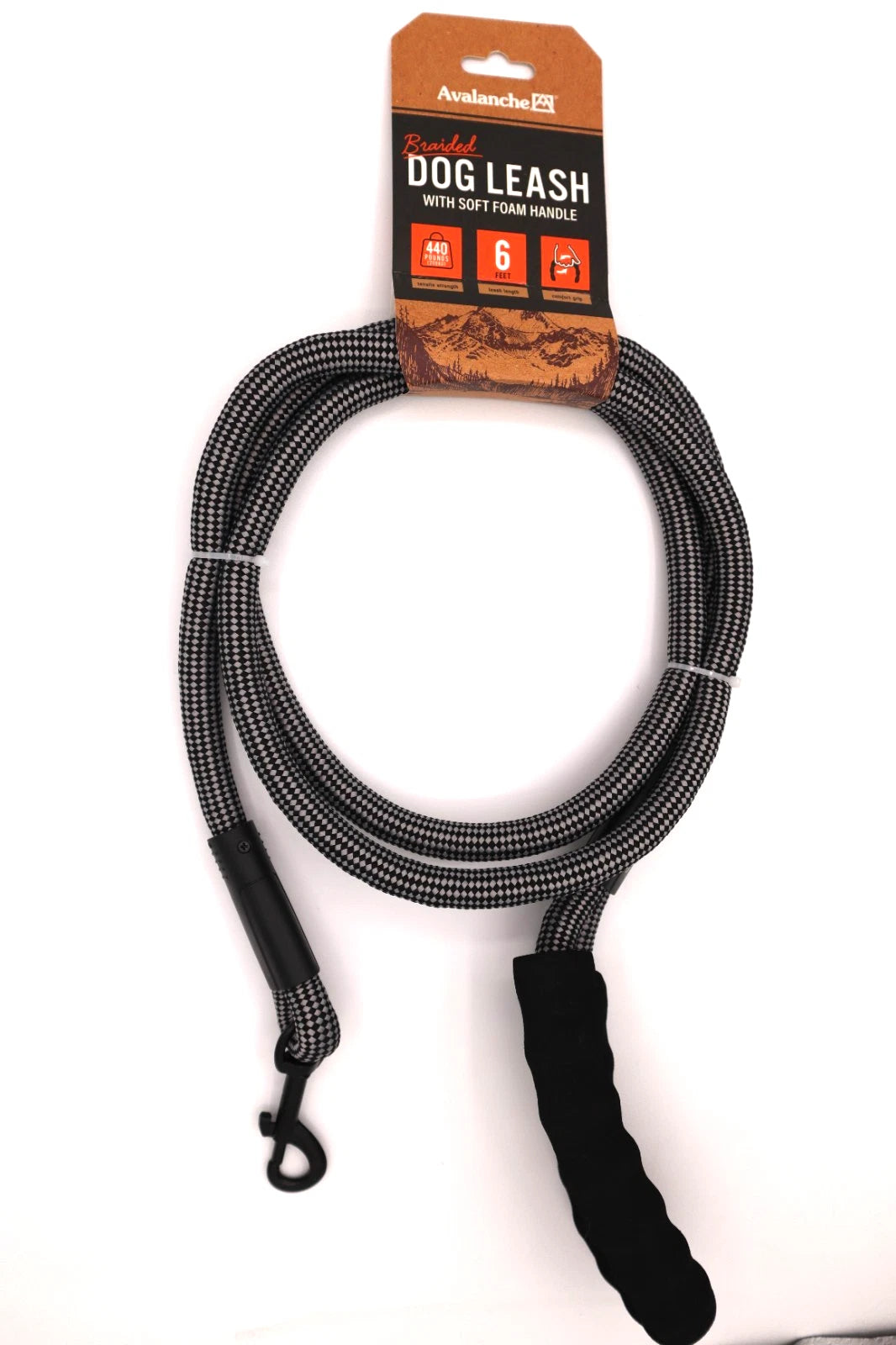 Avalanche Braided Leash (6') Black/White Striped