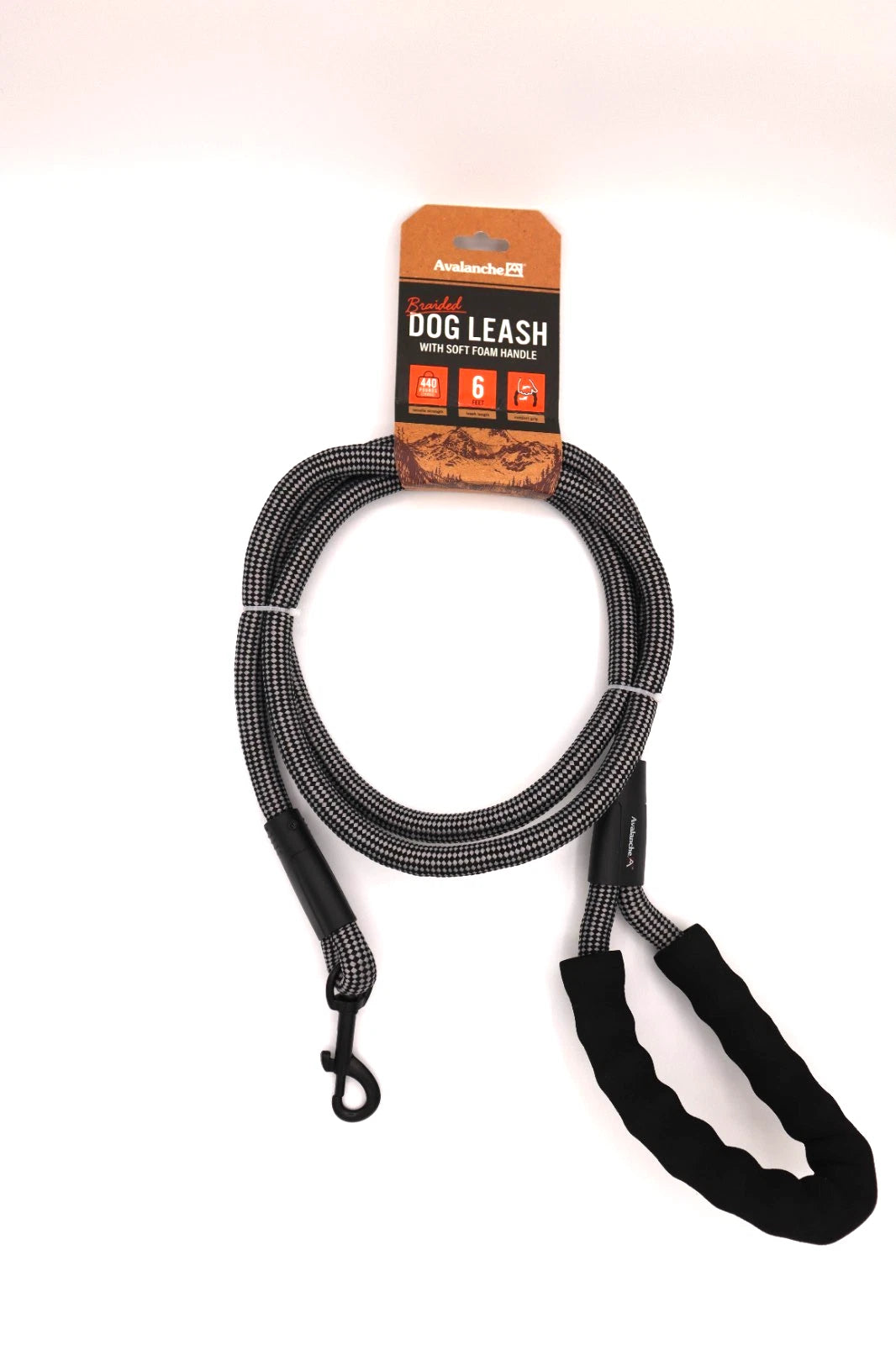 Avalanche Braided Leash (6') Black/White Striped